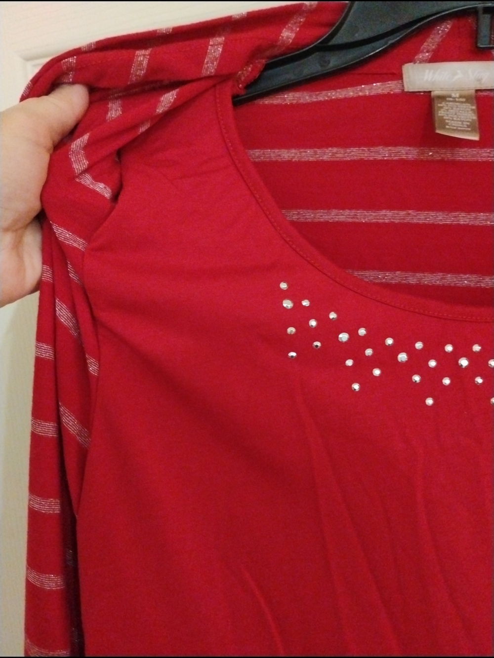 White Stag Red Tank With Built In Red Striped Open Cardigan with Silver Thread - Picture 2 of 11